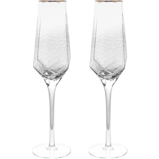 Jogo 2 Taças 300ml De Cristal Ecológico Com Borda Dourada Taj